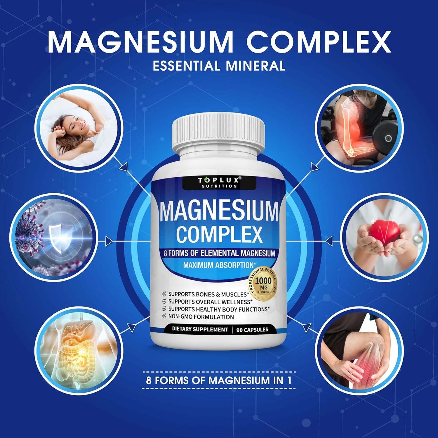 Complex Supplement 8 Elemental, Magnesium Glycinate, Citrate, 90 Capsules