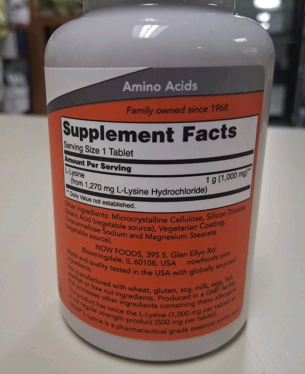 NOW FOODS L-Lysine 1000 mg – 100 Tablets Immune Support Collagen Synthesis 2030