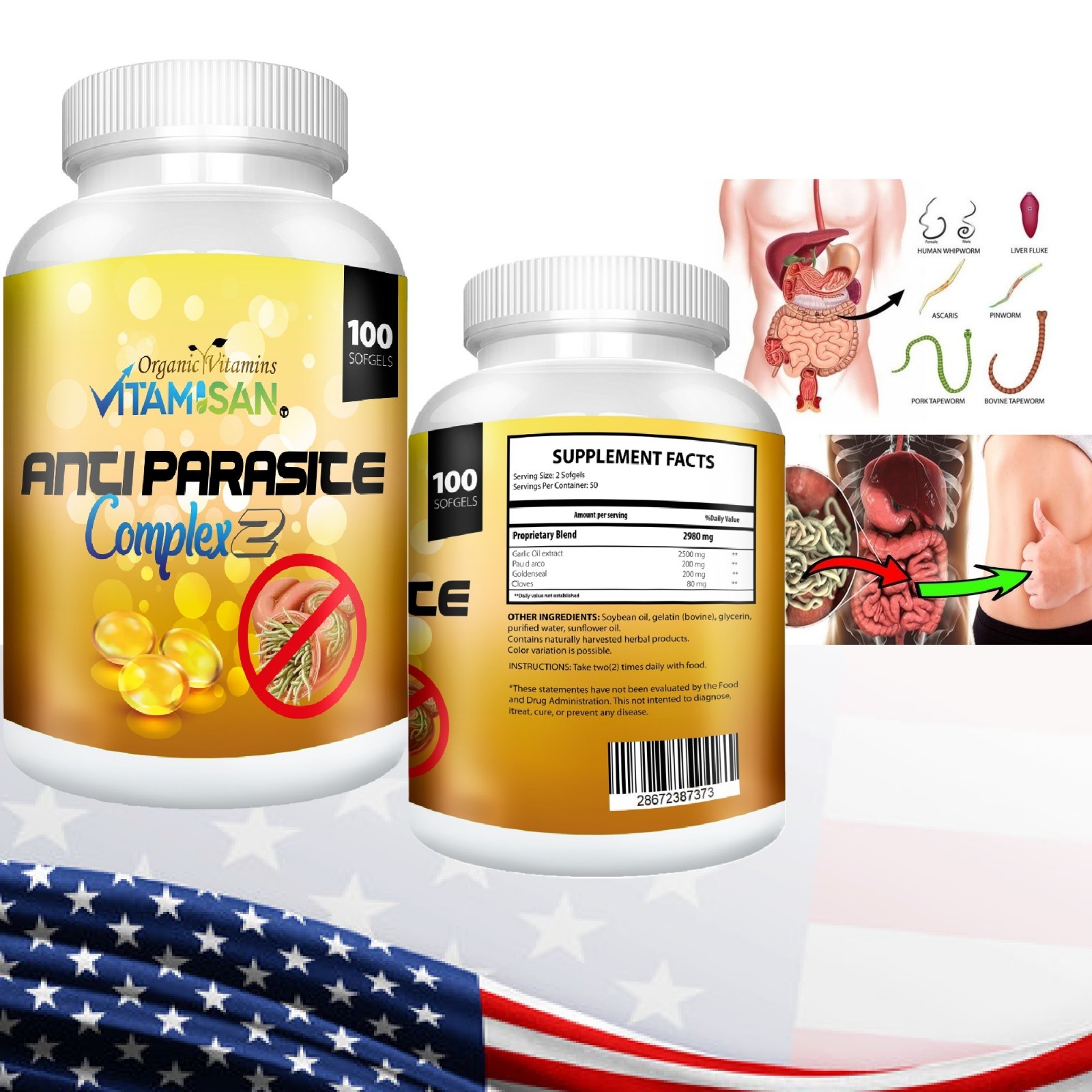 Parasite Cleanse Detox 100 CAPSULES – ANTI PARASITE COMPLEX 100 SOFGES KIT