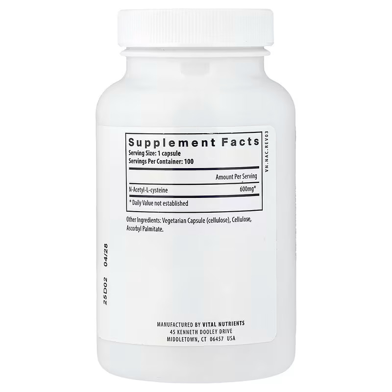 Vital Nutrients NAC N-Acetyl Cysteine 600 mg 100 caps Exp:04/2028 FREE SHIPPING