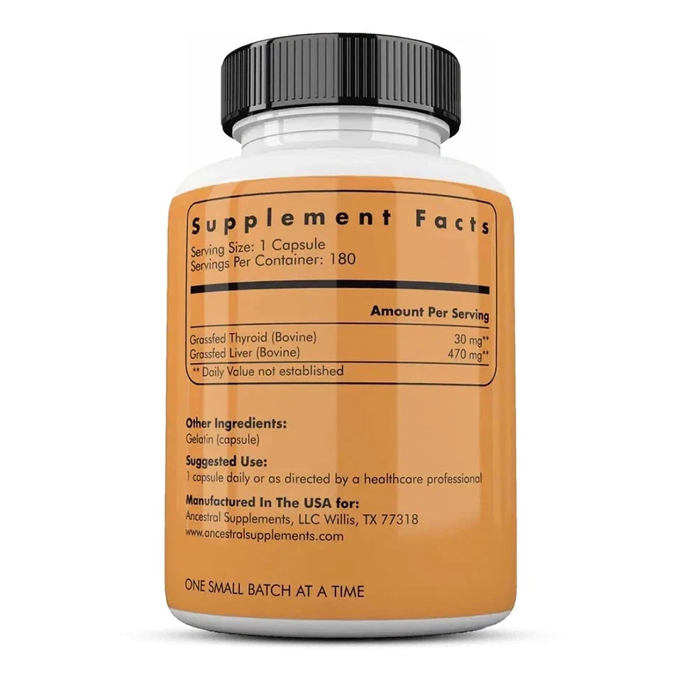 Ancestral 180 Grass Supplements Fed Beef Thyroid 500 mg Capsules