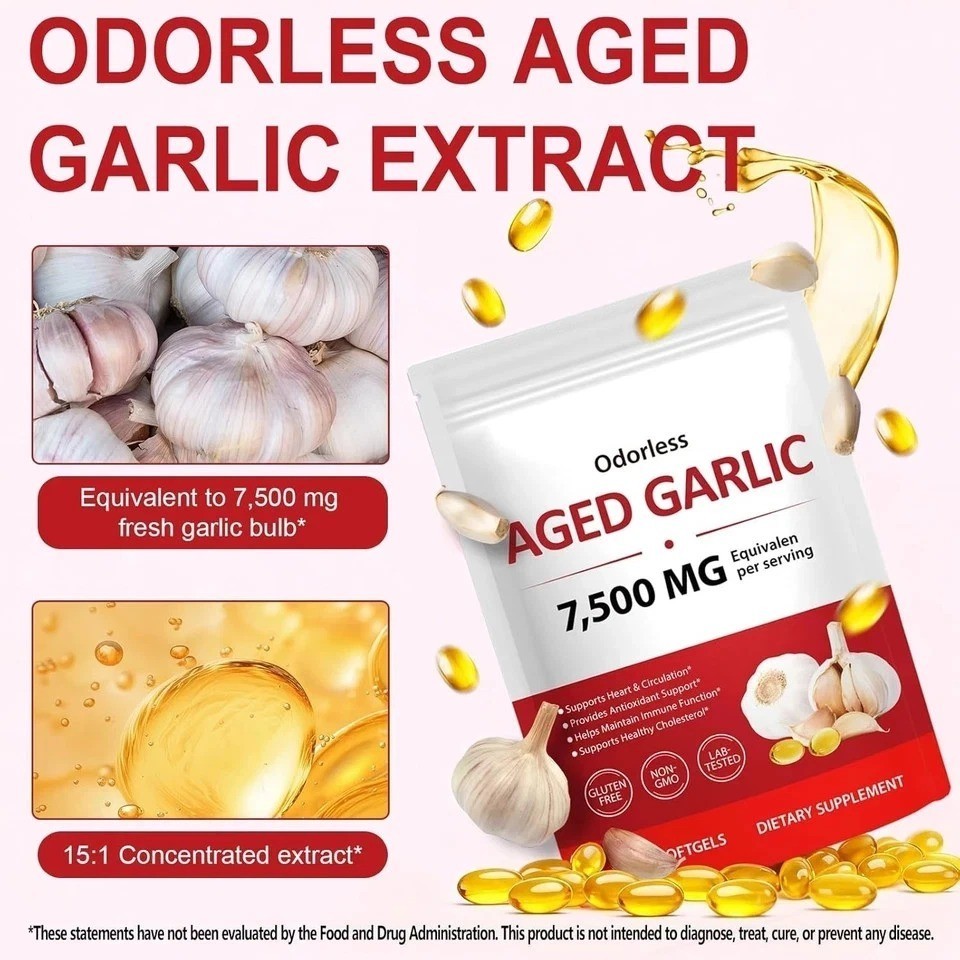 Odorless Garlic 7500Mg per Servings, 300 Softgels | 2 Years Aged Garlic Extra…