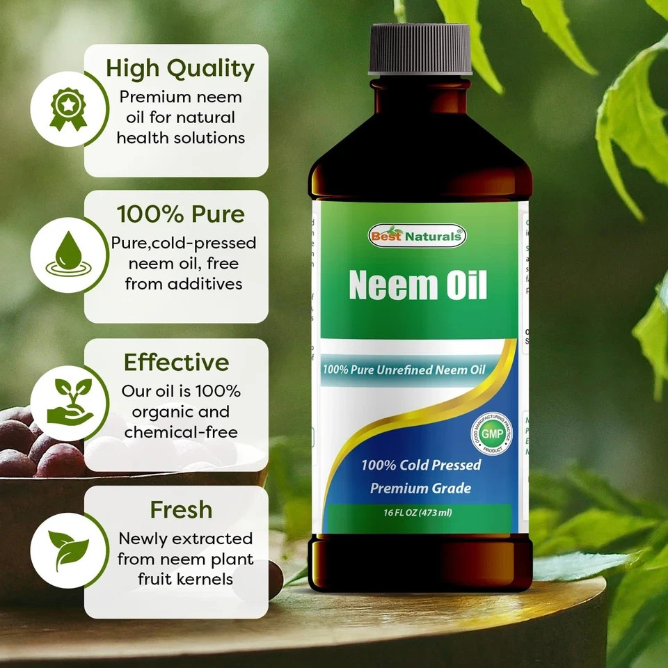 Pure Neem Oil, 100% Cold Pressed and Unrefined – 16 OZ (1 Bottle)- New