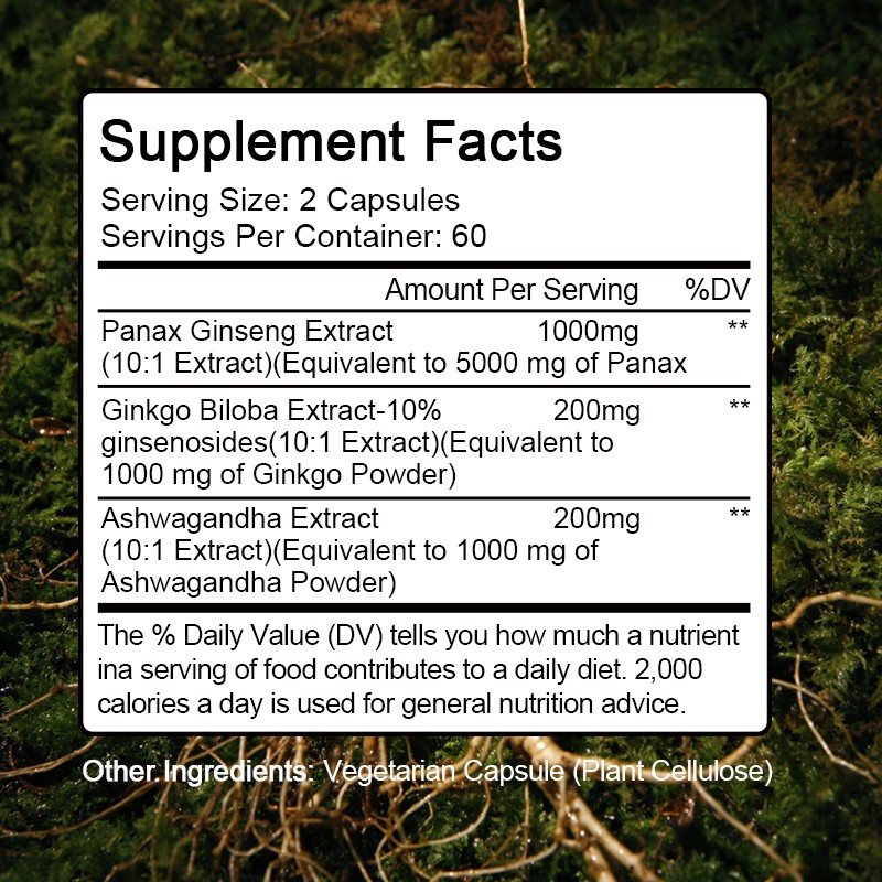 120pcs GINSENG+Ginkgo Biloba Capsules ,Antioxidant Cognitive Function Support