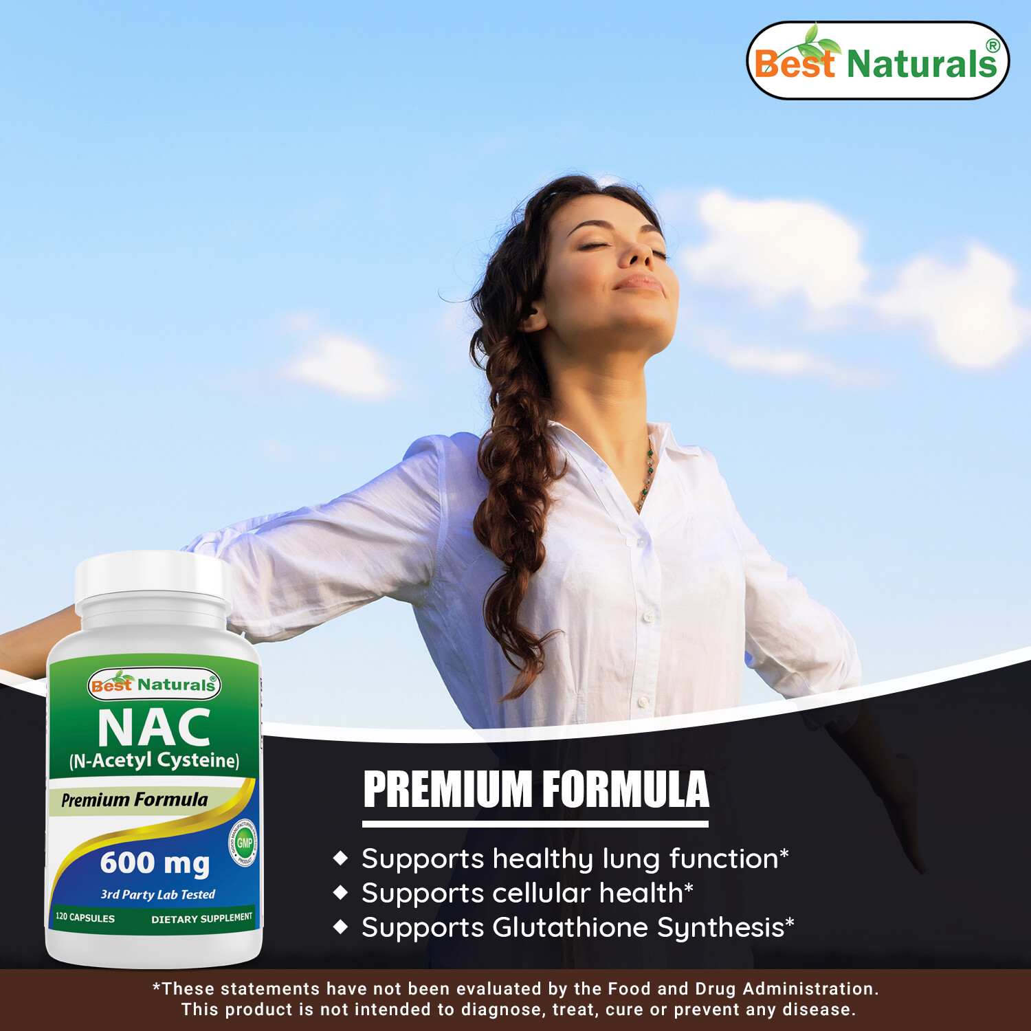 3 Pack Best Naturals NAC – n-acetyl cysteine – 600 mg 120 Capsules