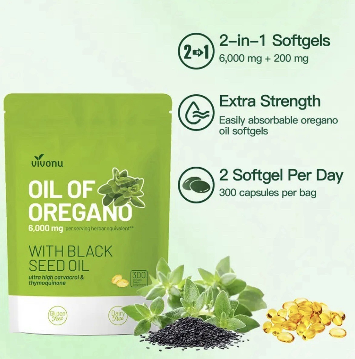 NEW Oil of Oregano Softgels with Black Seed Oil – 6000mg Oregano Oil