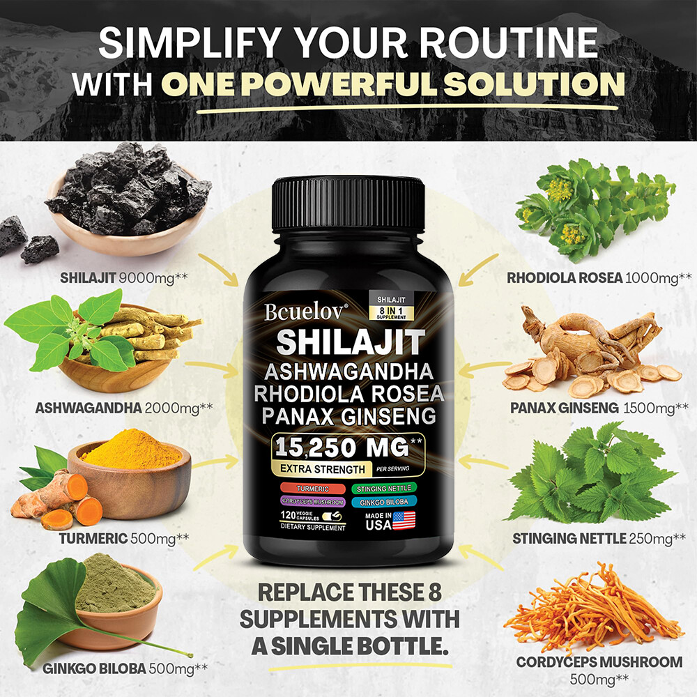 Shilajit Pure Himalaya 9000mg Energy Booster Ashwagandha 2000mg 30/60/120 Caps