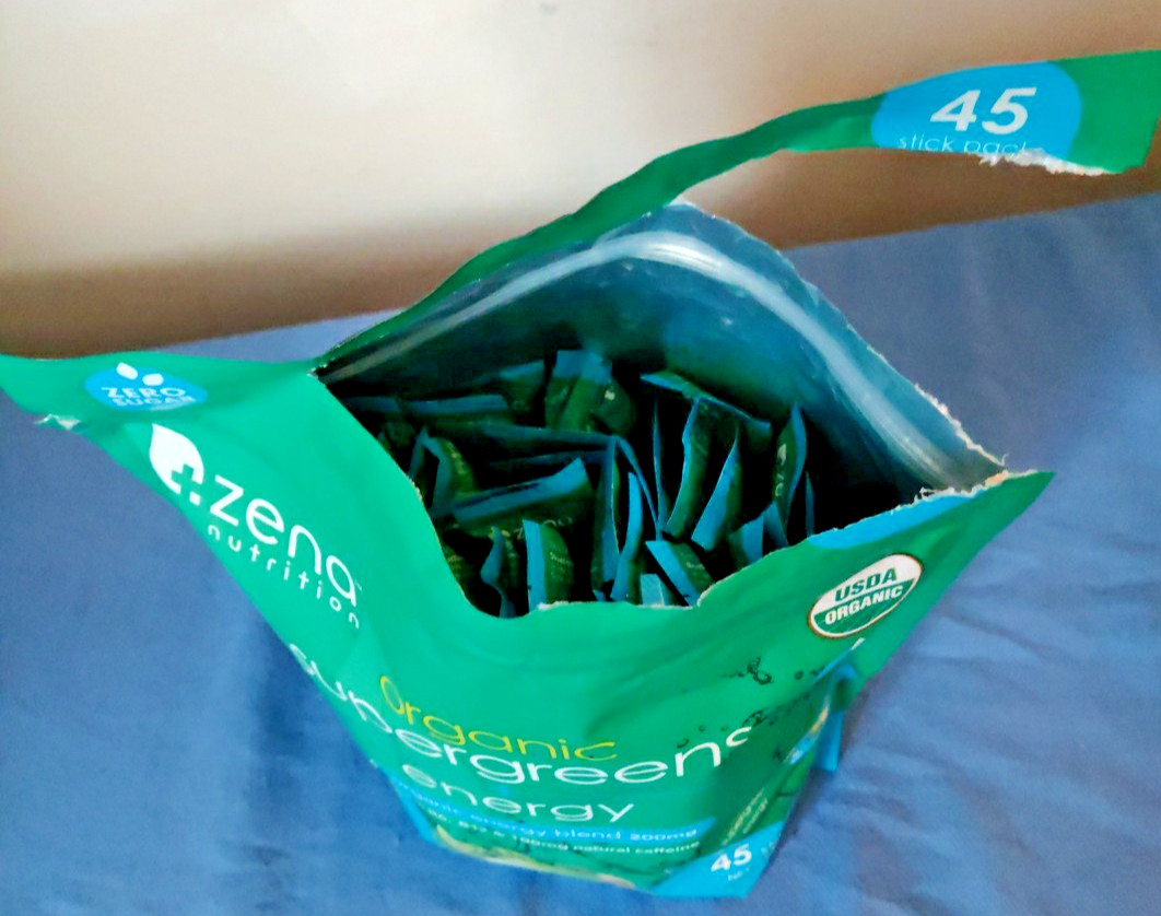 Zena Organic Supergreens Plus Energy Apple 45 Stick Exp: 7/2027 – Open Bag