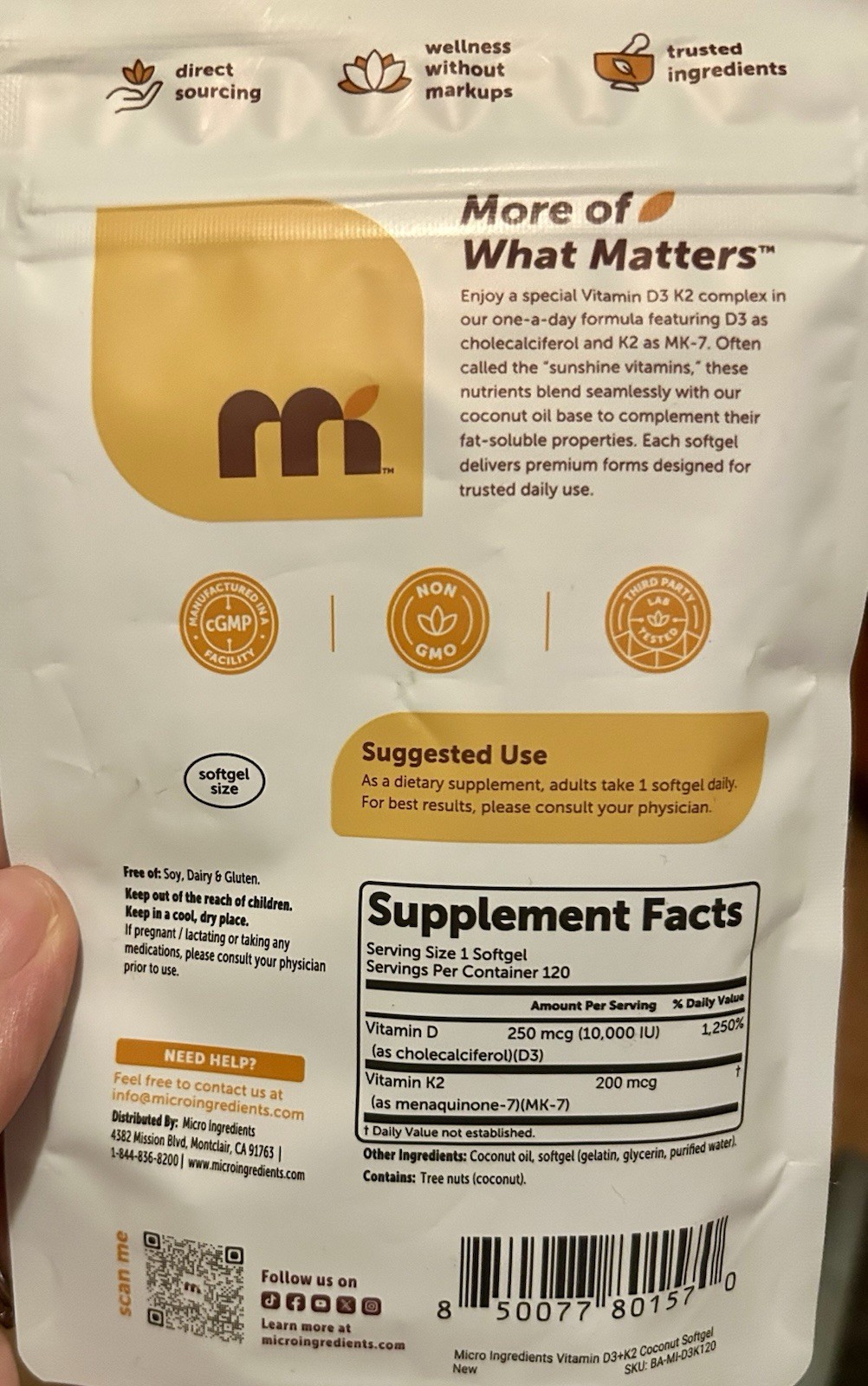 Vitamin D3 K2 10,000 IU D3 200 MCG K2