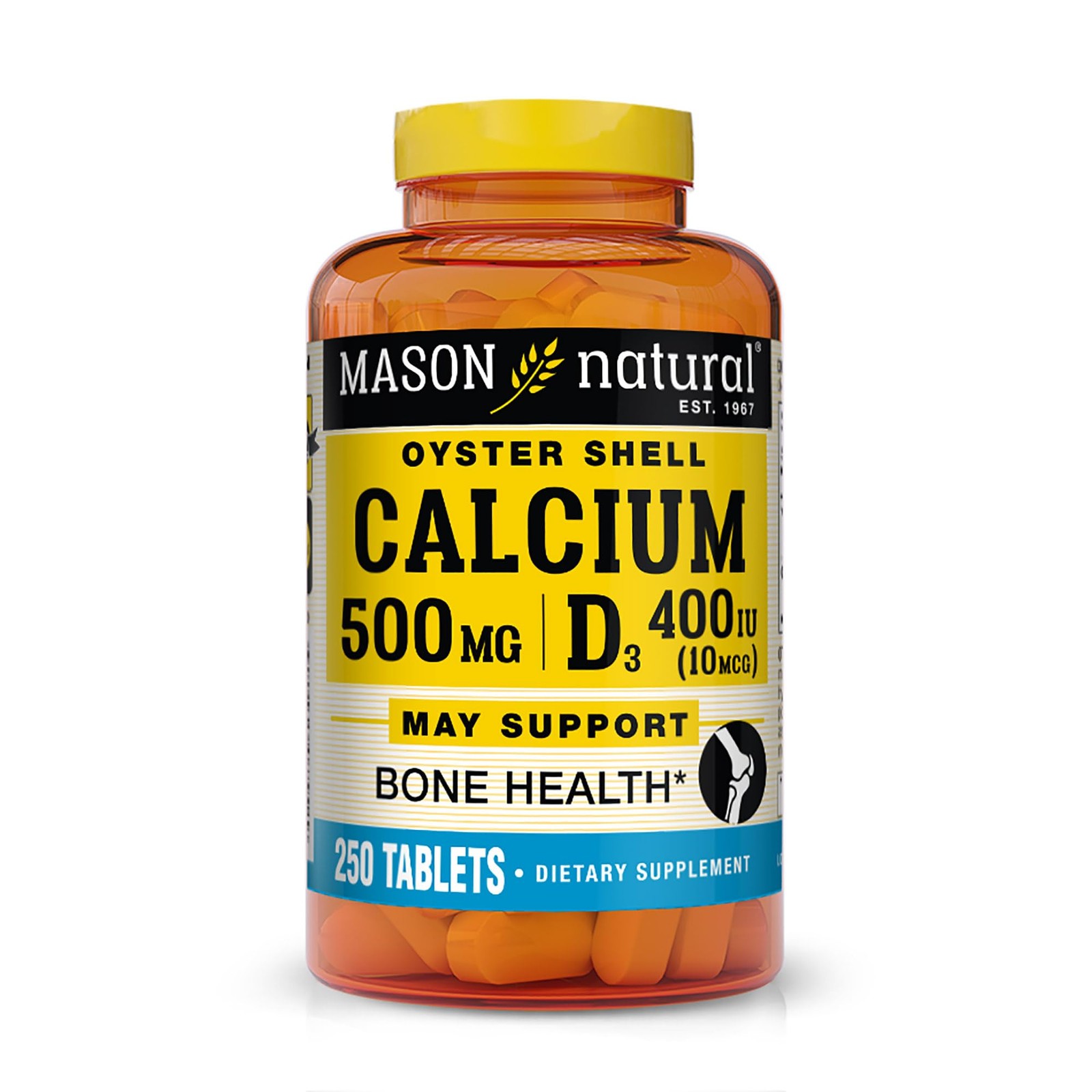 MASON NATURAL Calcium 500 mg (Oyster Shell) with 250 Count (Pack of 1), White