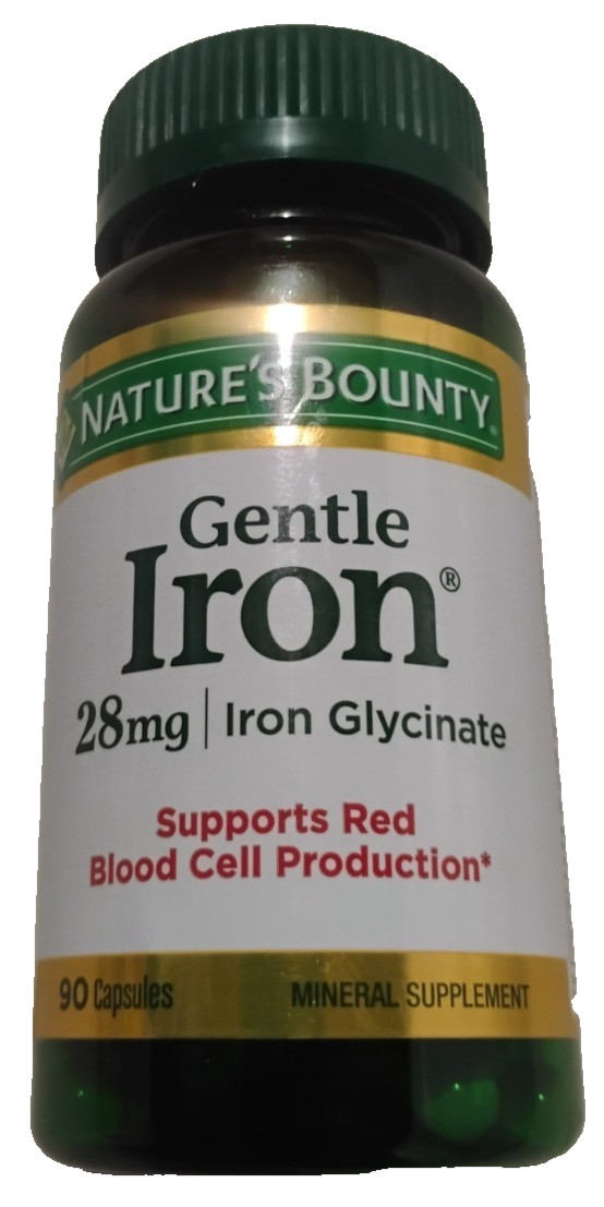 Natures Bounty GENTLE IRON Glycinate 90 capsules 28 grams Best By: 07/2028 New