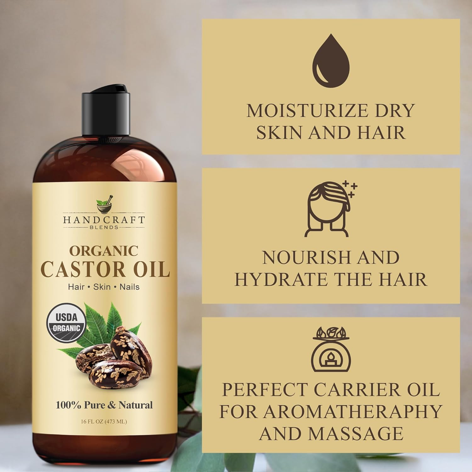 Organic Castor Oil 16 Fl Oz | 100% Pure and Natural | Premium Grade Carrier Oil