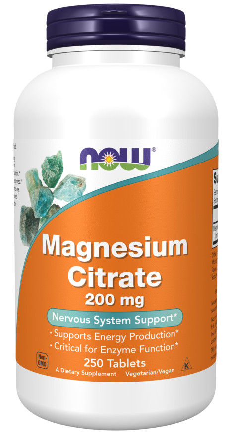 NOW Foods Magnesium Citrate 200mg 250 Tablets Critical Enzyme Function 10/24EXP