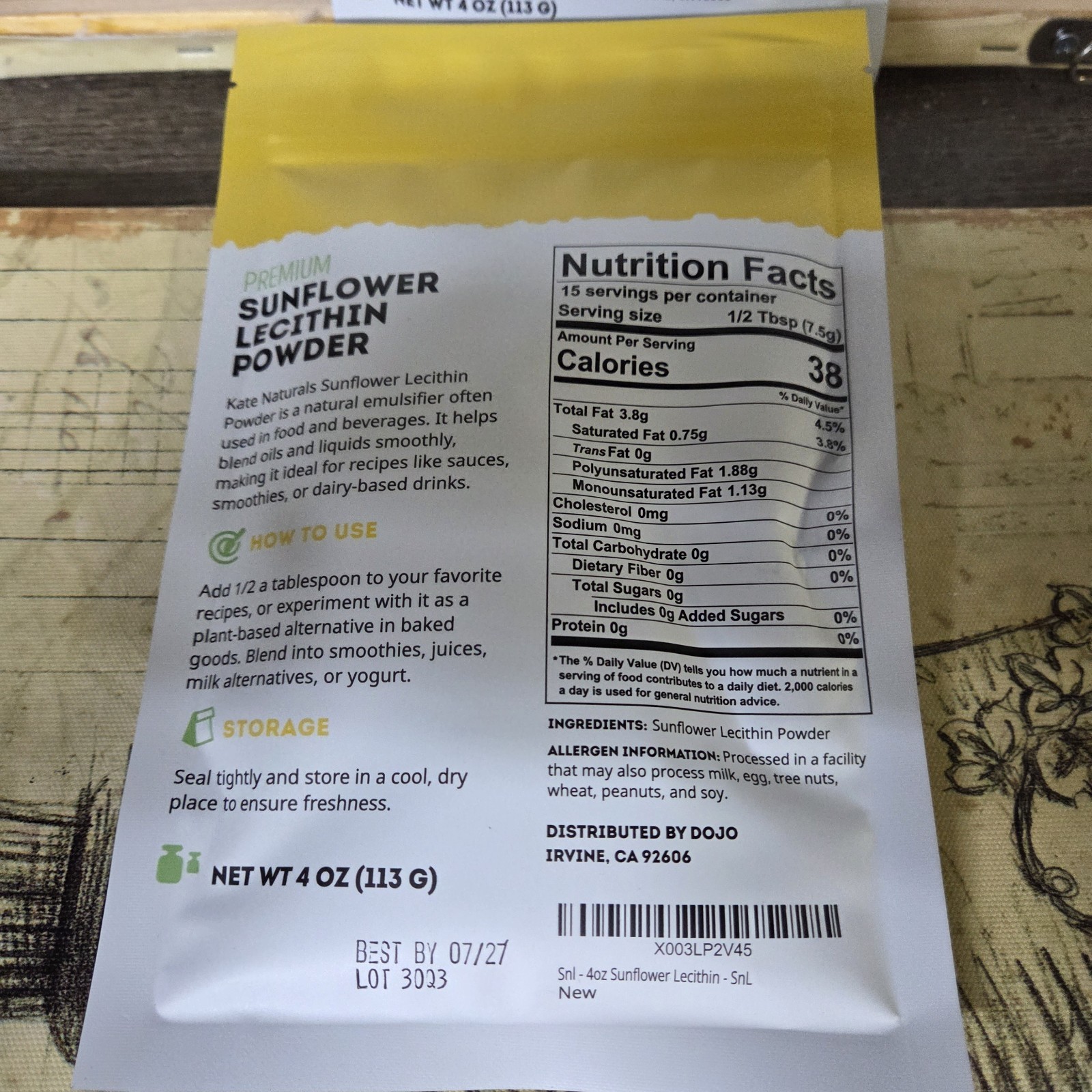 LOT – 3 BAGS Kate Naturals Sunflower Lecithin Powder – Bread Gummies Cooking 4oz