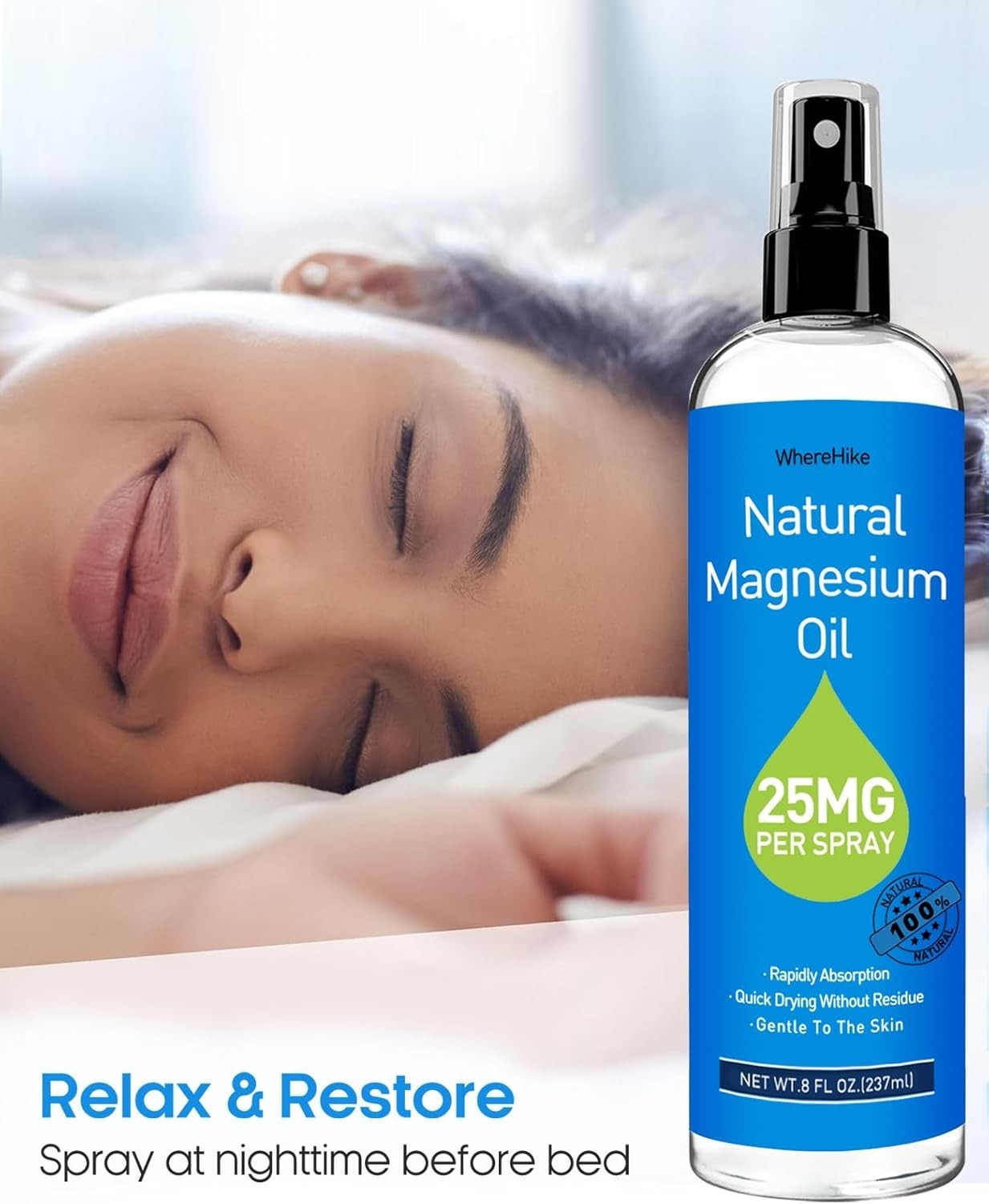 100% Pure Magnesium Oil Spray 8 fl oz – Quick Absorbing Muscle & Joint Relief ..