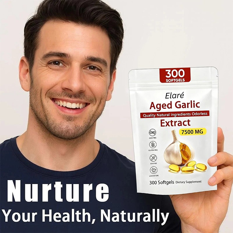 Elare Aged Garlic Extract 300 Softgels, 7500mg Odorless | Heart & Immune US 9Pcs