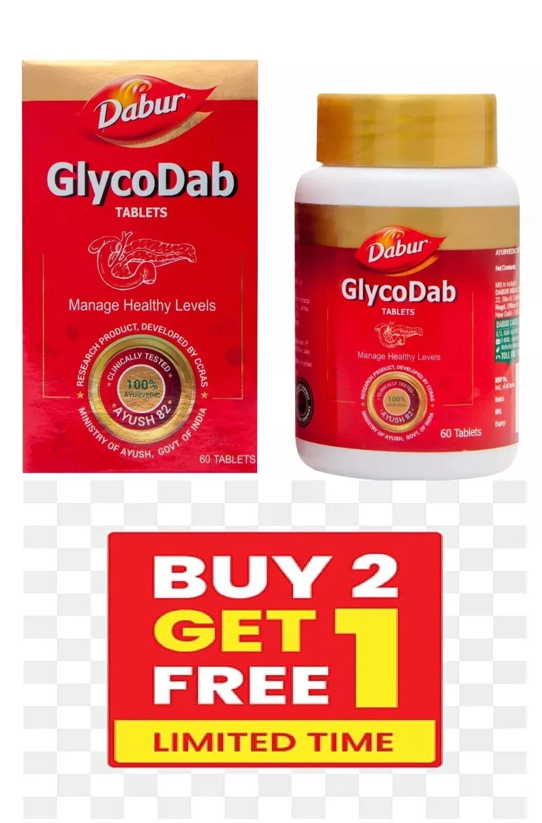 “Glycodab – 60 Tabs for Blood Sugar Control & Metabolism | Buy 2 Get 1 Free!”