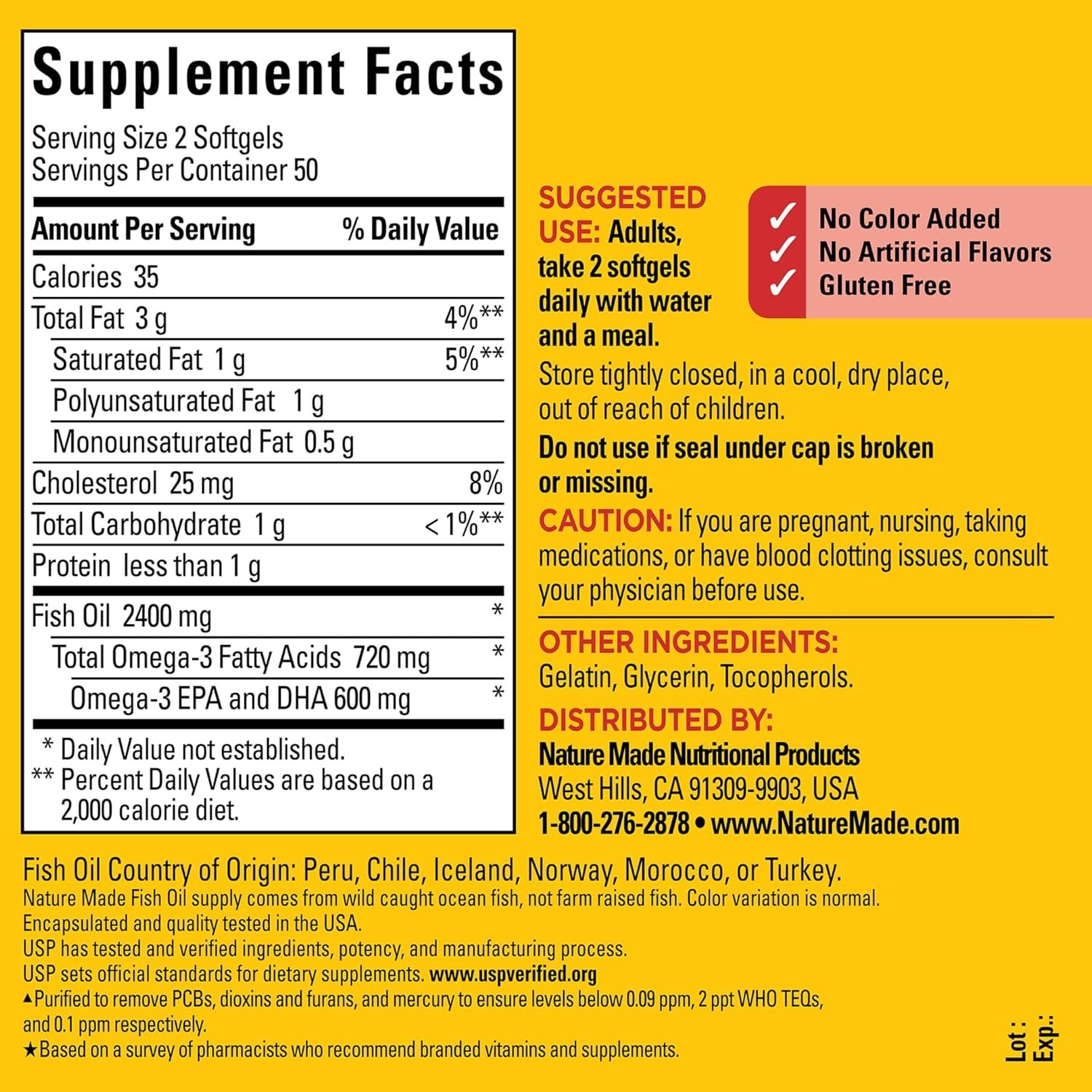 High-Potency Fish Oil 1200mg Softgels, 100 Count – Mercury Free & Dairy Free