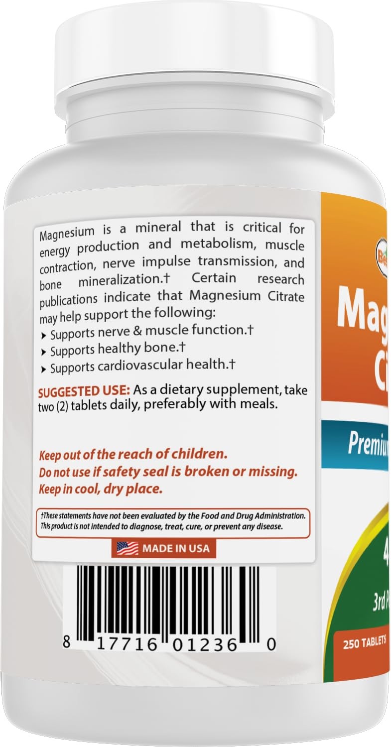 Best Naturals Magnesium Citrate (Citrato de 250 Count (Pack of 1), No Color