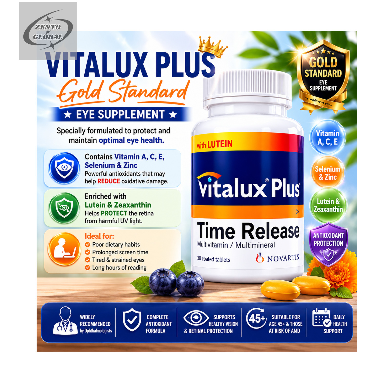 FREE SHIPPING NEW! VITALUX Plus Time Release Multivitamin & Multimineral 30’s