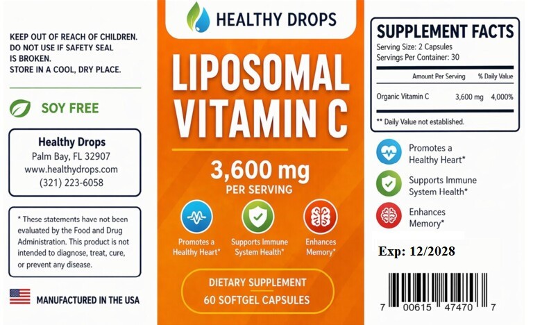 LIPOSOMAL VITAMIN C 3,600mg ORGANIC SOY FREE PURE 60 LIQUID CAPSULES Exp 12/2026