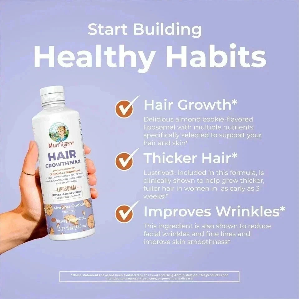 1 Bottle Mary New Ruth’s Women’s Hair Growth MAX Lipsomal With Lustriva
