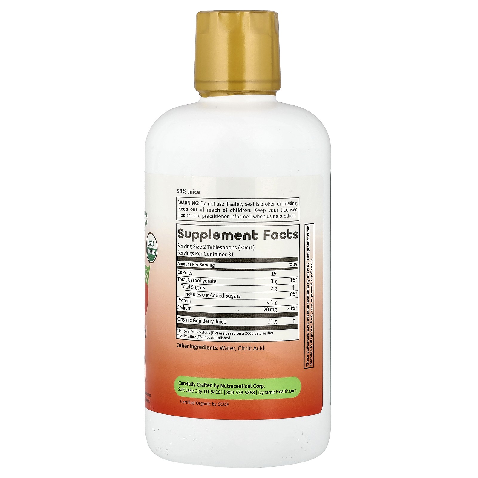 Dynamic Health Laboratories Organic Goji Gold 32 fl oz 946 ml BPA-Free,