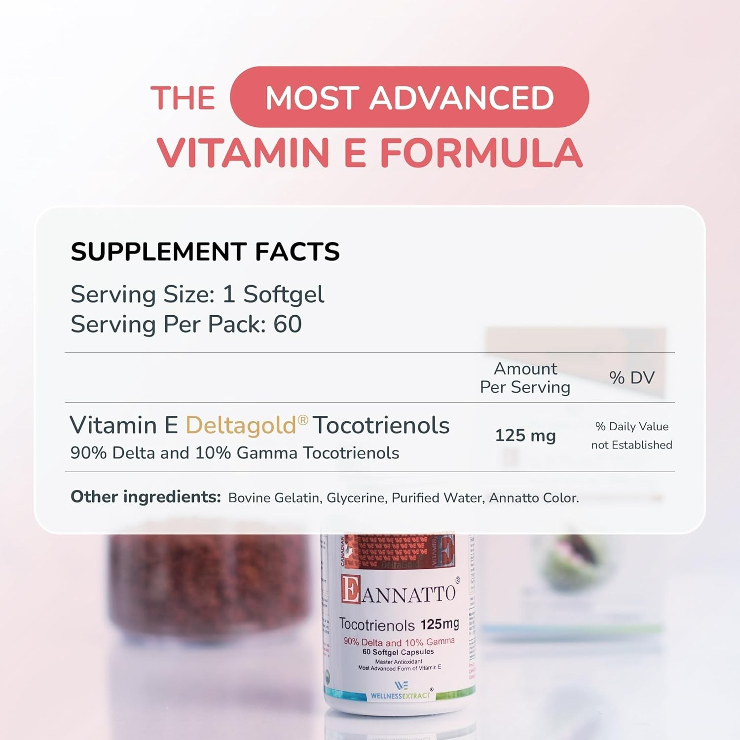 WELLNESS EXTRACT Eannatto Tocotrienols Vitamin E Supplements – 125MG, 60 Softgel