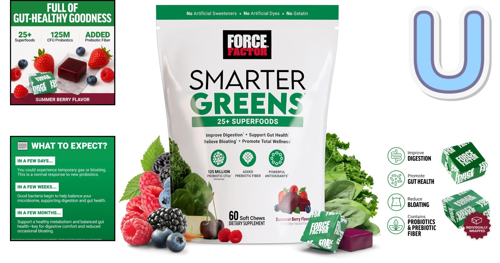 60 Count Summer Berry Soft Chews: Probiotics and Fiber for Digestive Health