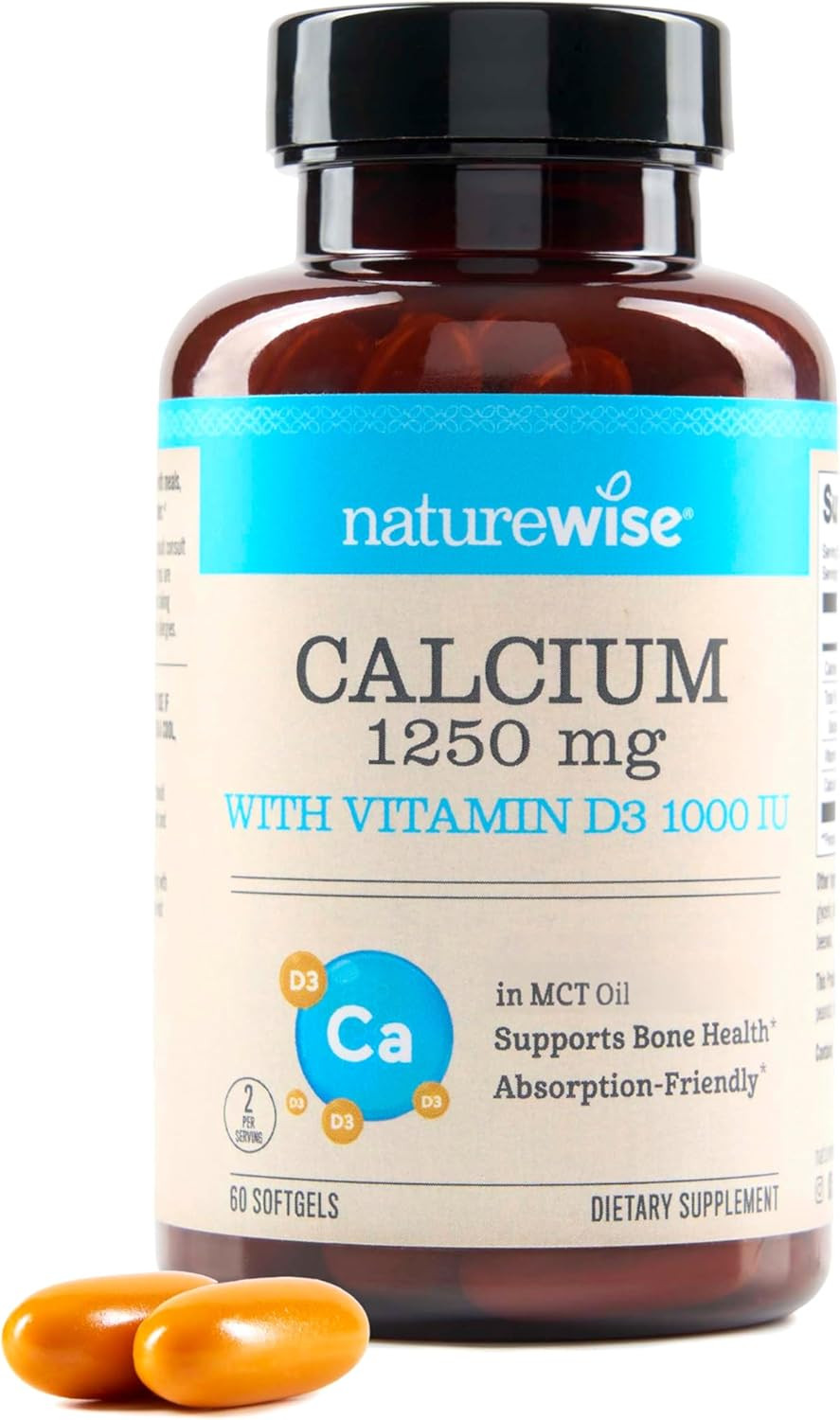 High-Purity, All-Natural Calcium 1250Mg + Vitamin D3 1000IU + Organic MCT Coc…