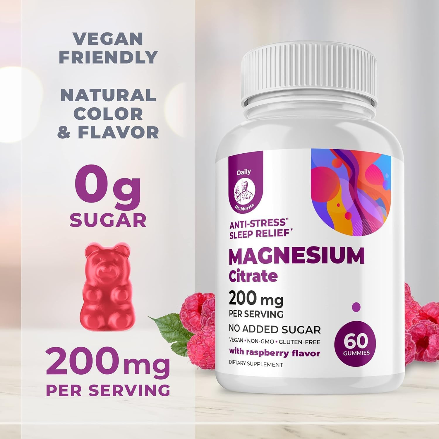 Sugar-Free Magnesium Gummies for Calmness – 60 Count for Kids & Adults
