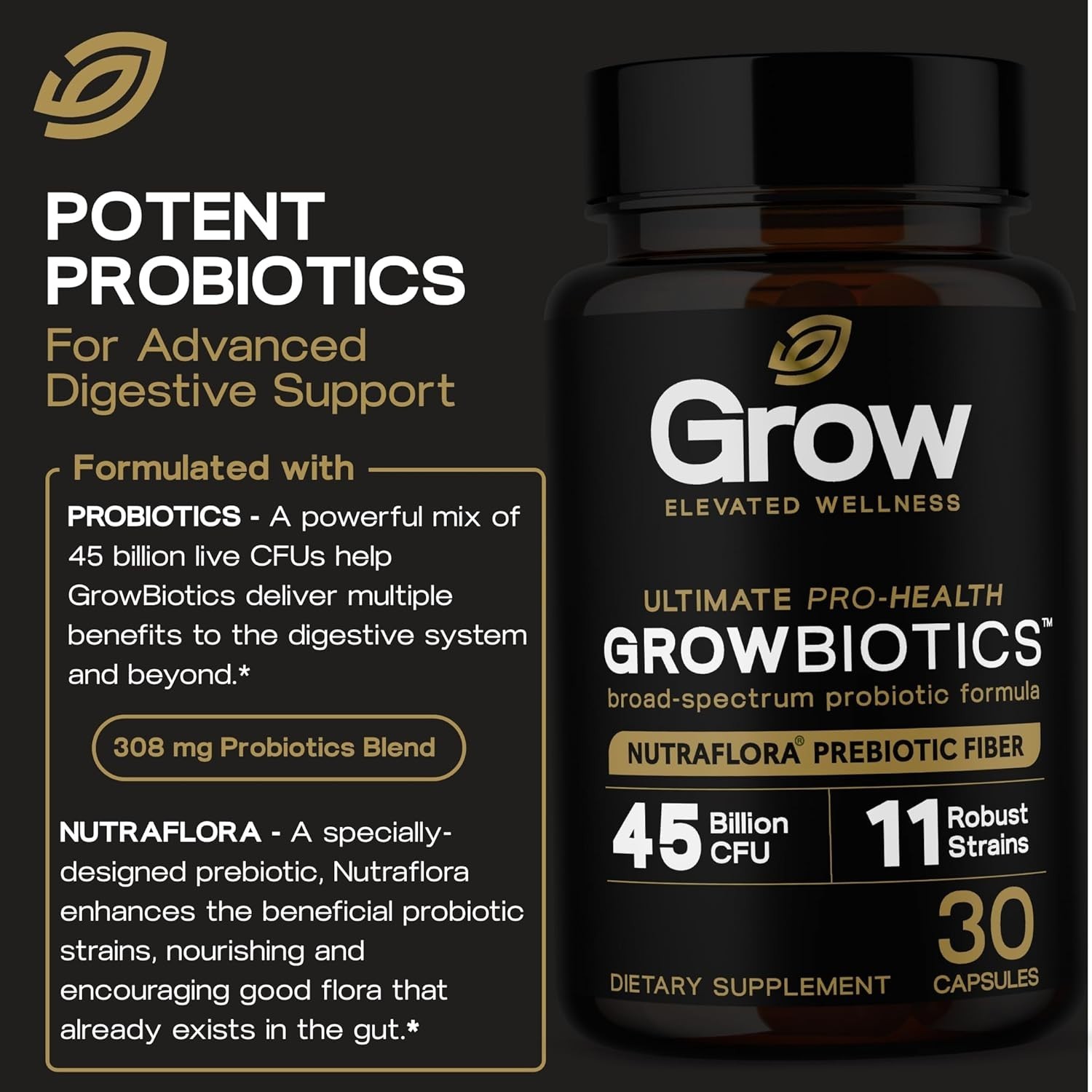 grow vitamin GrowBiotics Probiotics for Women & Men 45 Billion CFU, 11 Strains