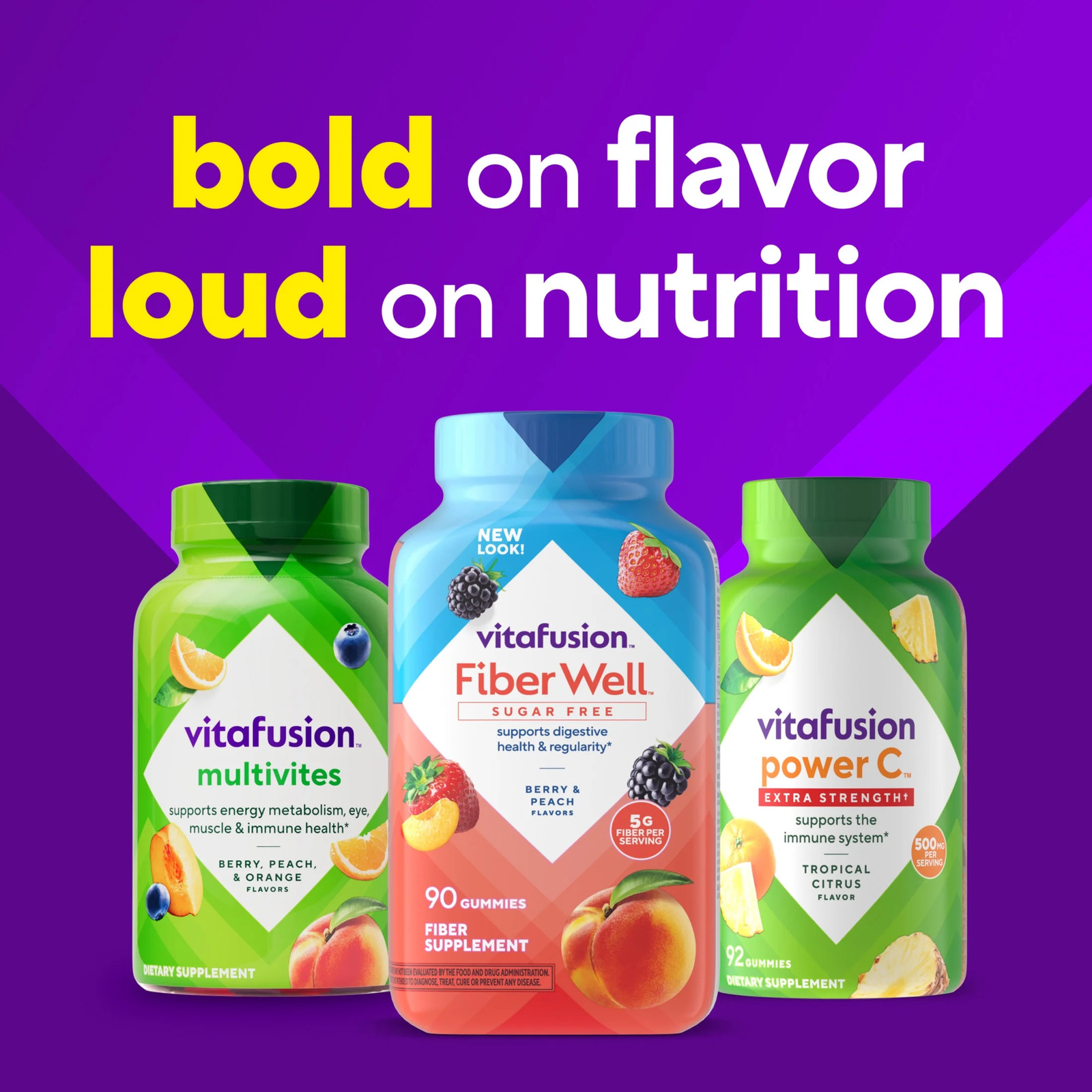Vitafusion Fiber Well Sugar Free Fiber Supplement Gummies, Fruit Flavored, 90 Co