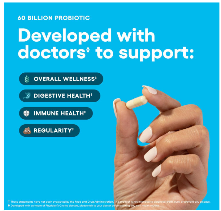 Physician’s CHOICE Probiotics 60 Billion CFU 30 Caps Digestive Gut Health