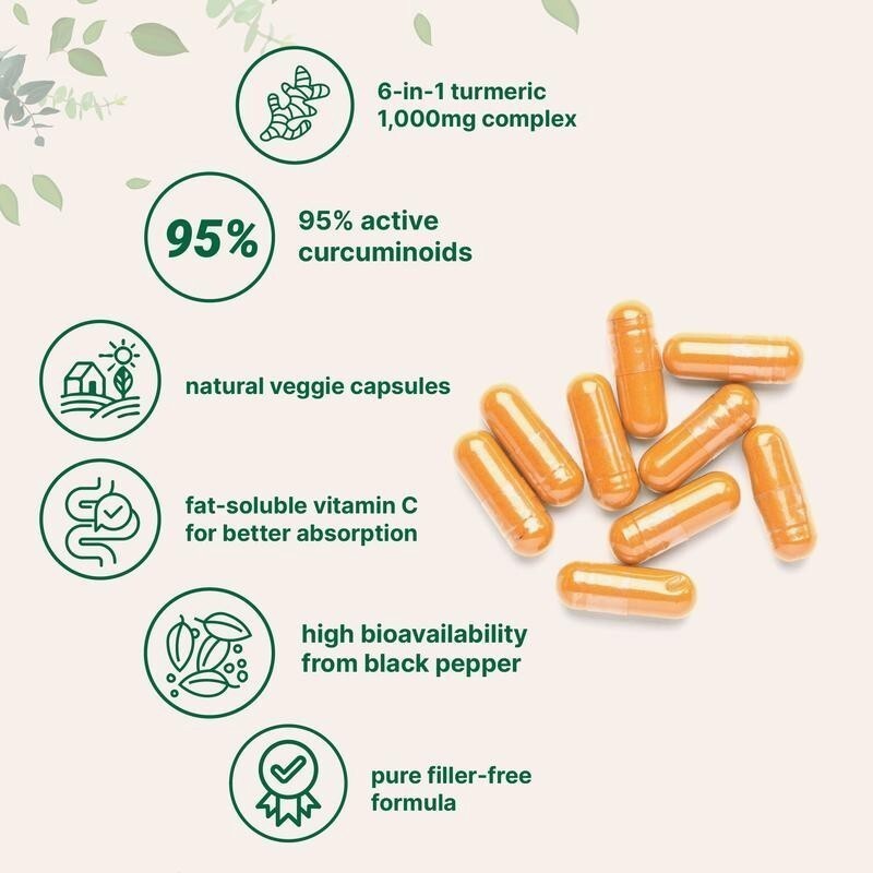 95% Pepper, 1000mg – Ginger, Black with MCT – 120 Veggie Caps Turmeric Curcumin