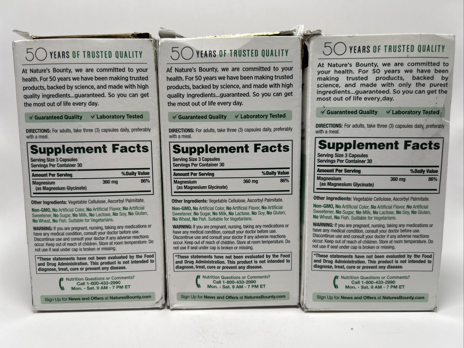 Nature’s Bounty Advanced Magnesium Glycinate 360mg 90 Caps 3 Pack Exp 12/2027