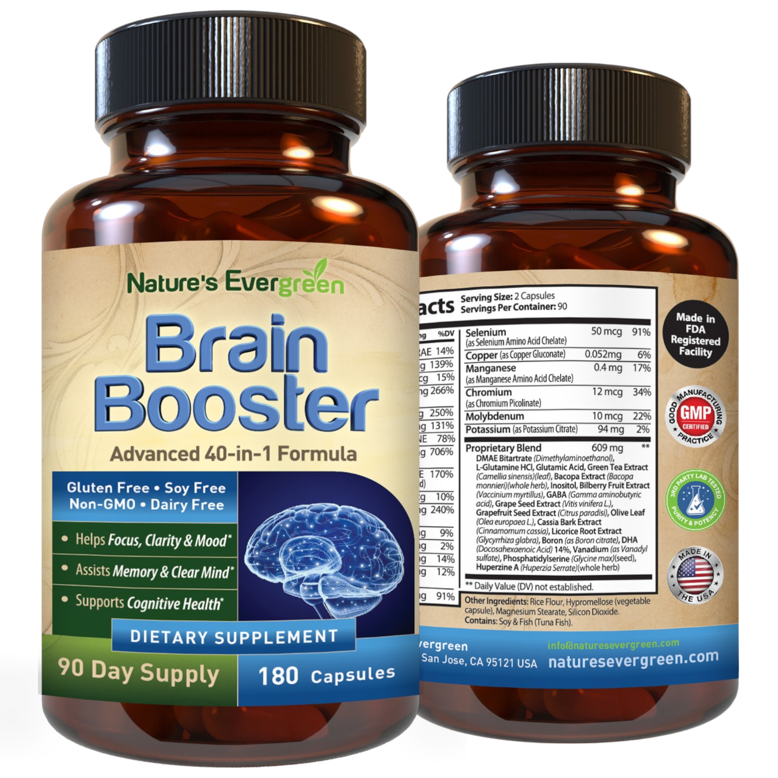 Brain Health & Memory Booster, Focus Function Clarity Nootropic Supplement 180ct