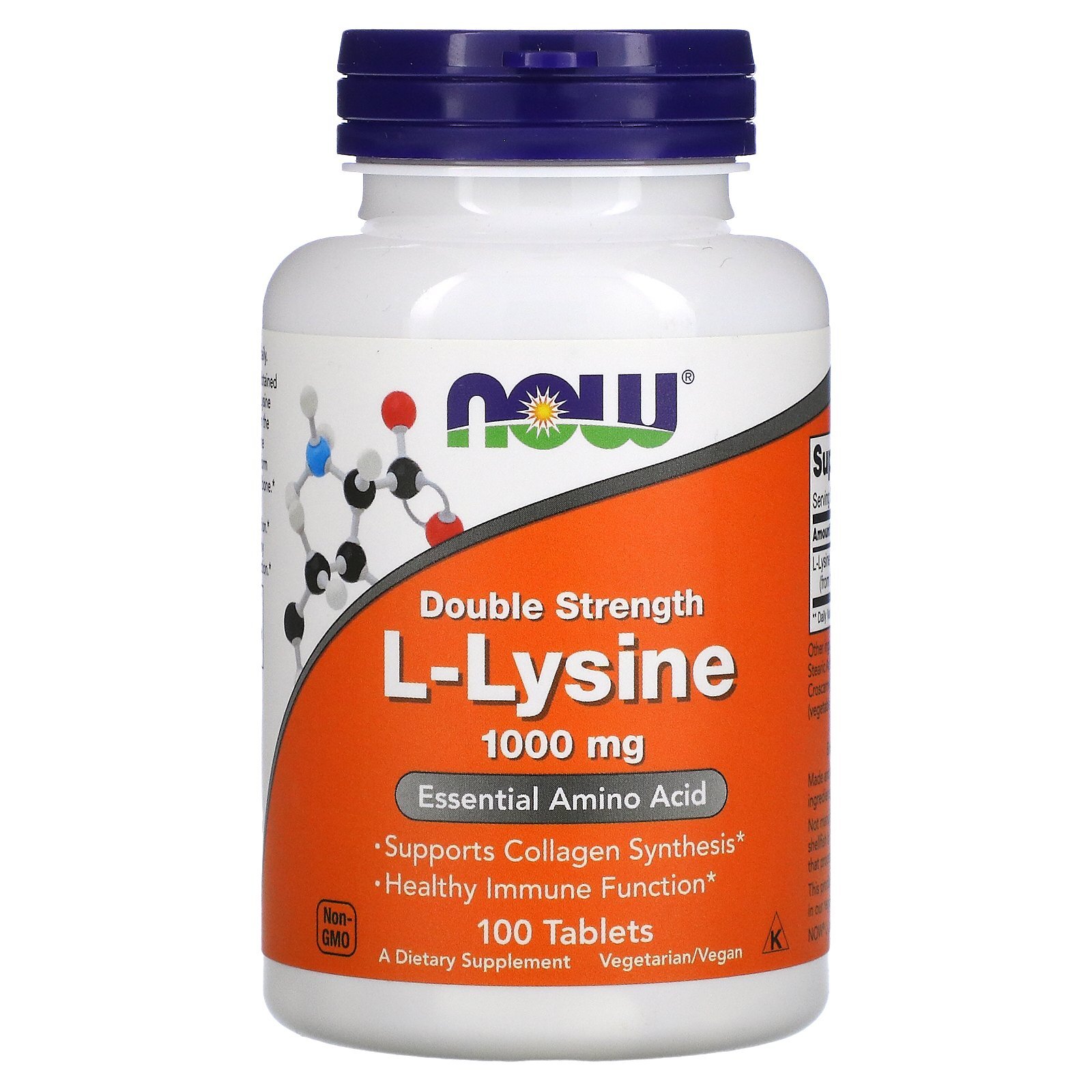 Now Foods L-Lysine 1 000 mg 100 Tablets GMP Quality Assured, Kosher, Vegan,