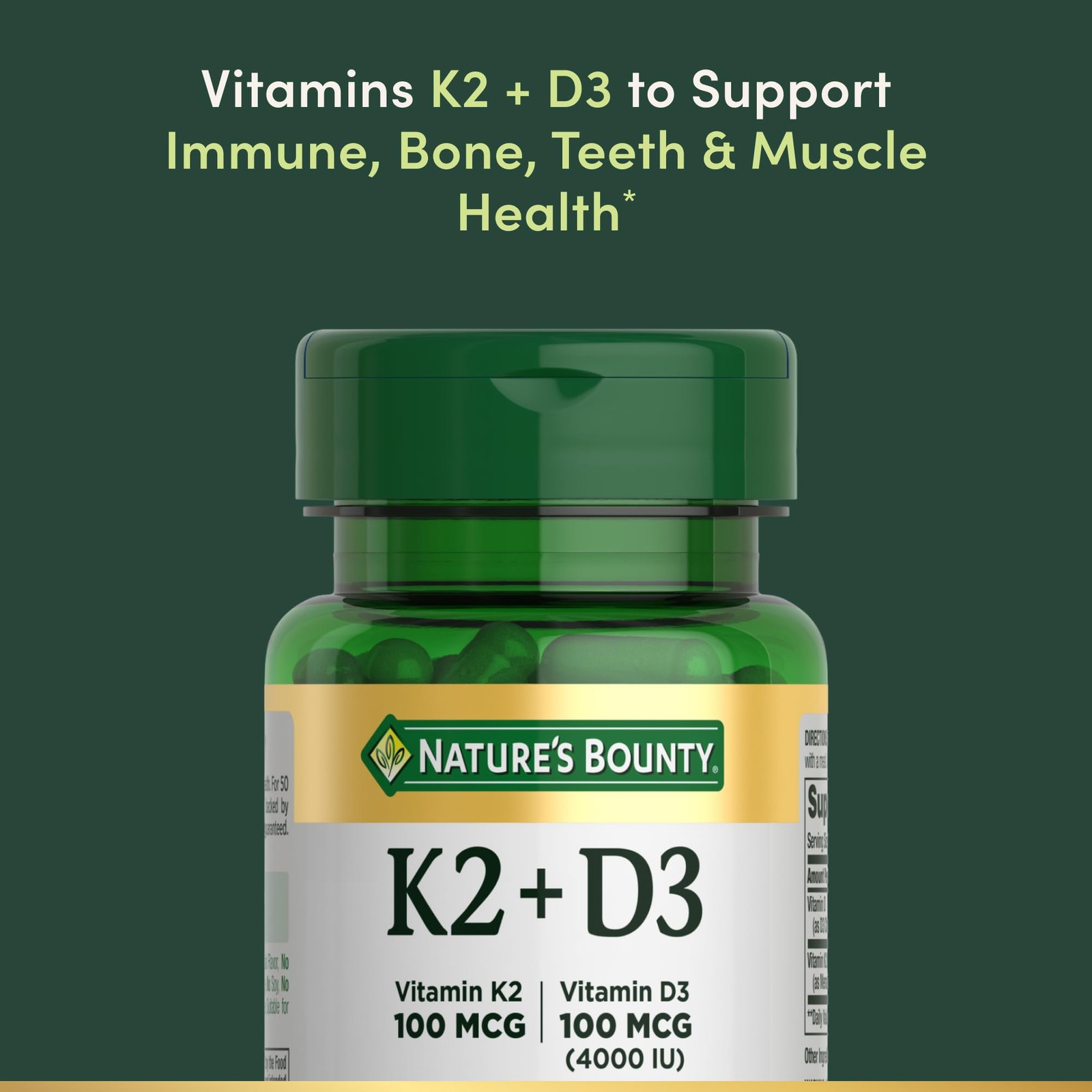 Nature’s Bounty Vitamin D3 K2 Supplement, 4000 IU 30 Count (Pack of 1)