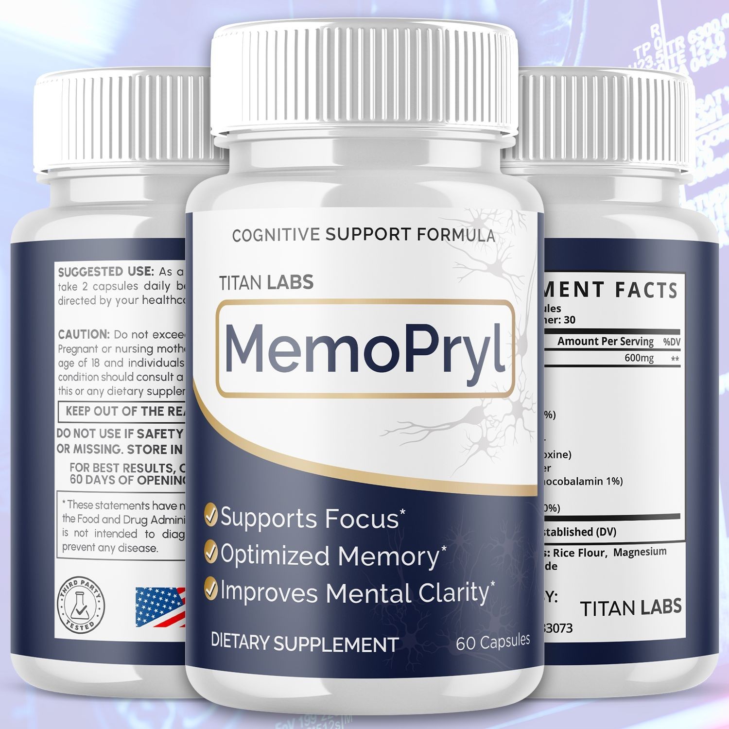 (5 Pack) MemoPryl Nootropic All Natural Brain Supplement Memo Pryl 300 Capsules