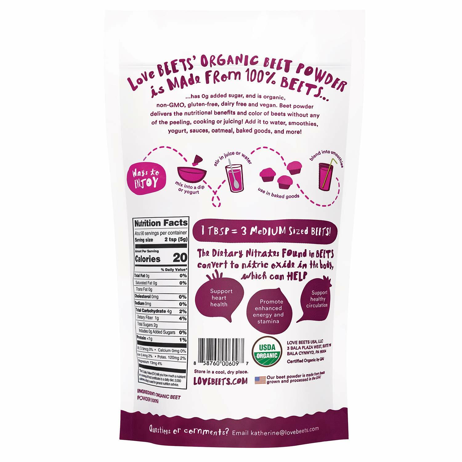 Love Beets Organic Beet Powder Nitric Oxide Boosting 1 Pound 90 servings