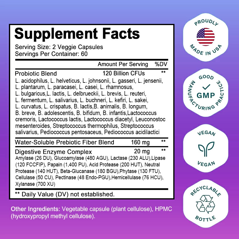 120 Billion Probiotics CFU Potency Gut Health 30/60/120Caps Probiotic Supplement