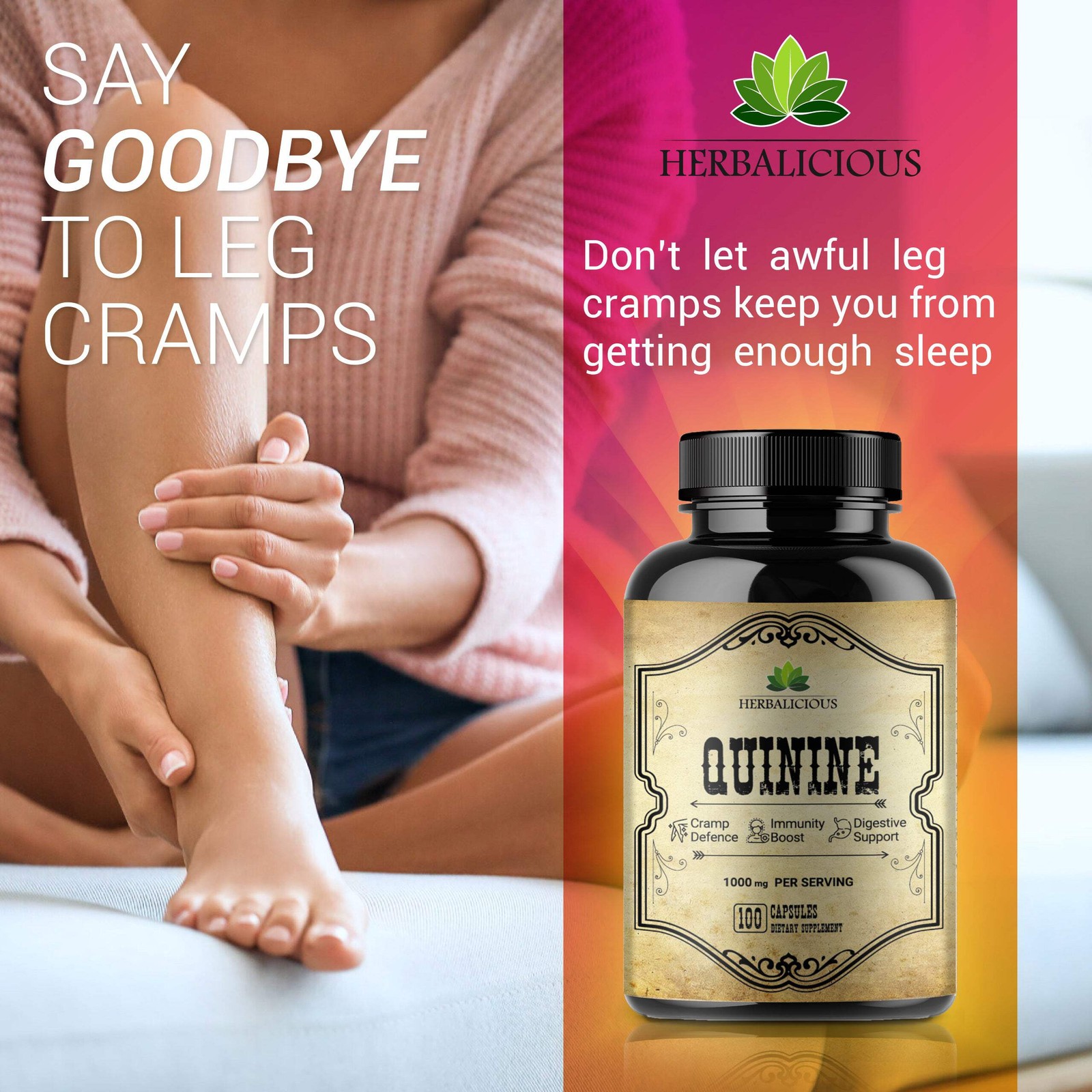 Quinine 100Capsules Leg Cramp Relief & Digestive Health – Cinchona Officinalis