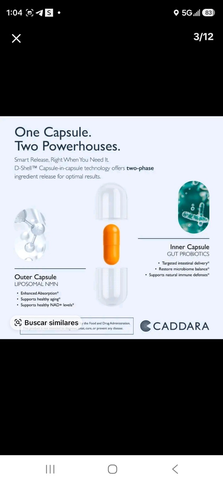 Cápsulas Caddara Activate Liposomal NMN 300 mg y probióticos , cápsula doble