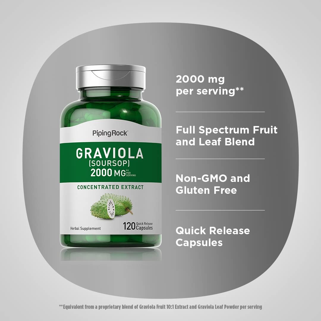 Piping Rock Graviola Soursop Capsules |120 Count 120 (Pack of 1), Brown