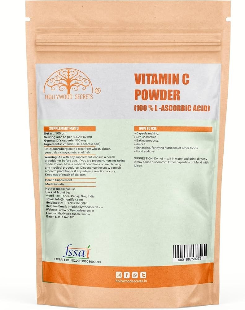100% Pure Vitamin C Powder Ascorbic Acid – Herbal Immunity & Antioxidant – 100gm