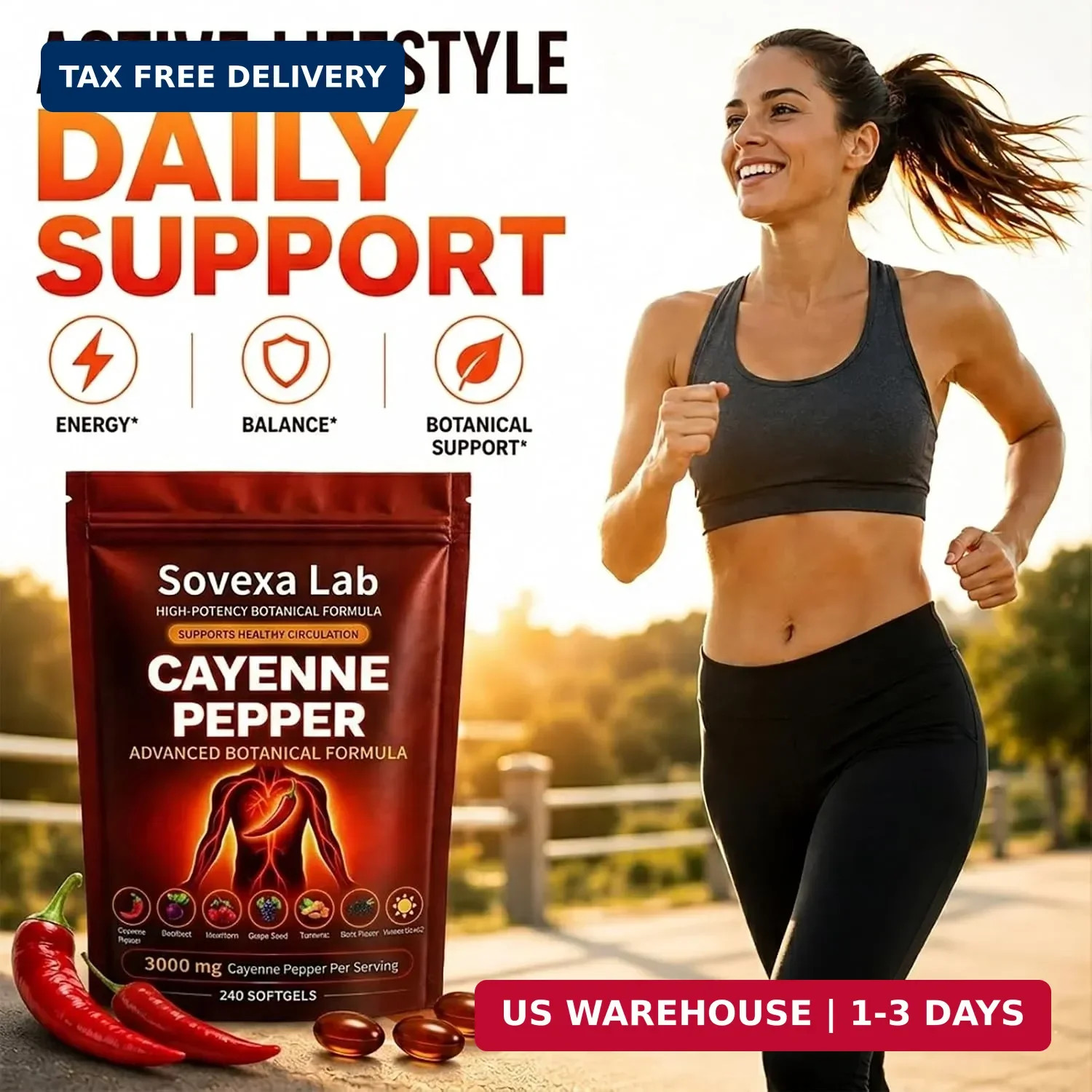 Cayenne Pepper Softgels Supplement for Energy & Cardiovascular Wellness, Active