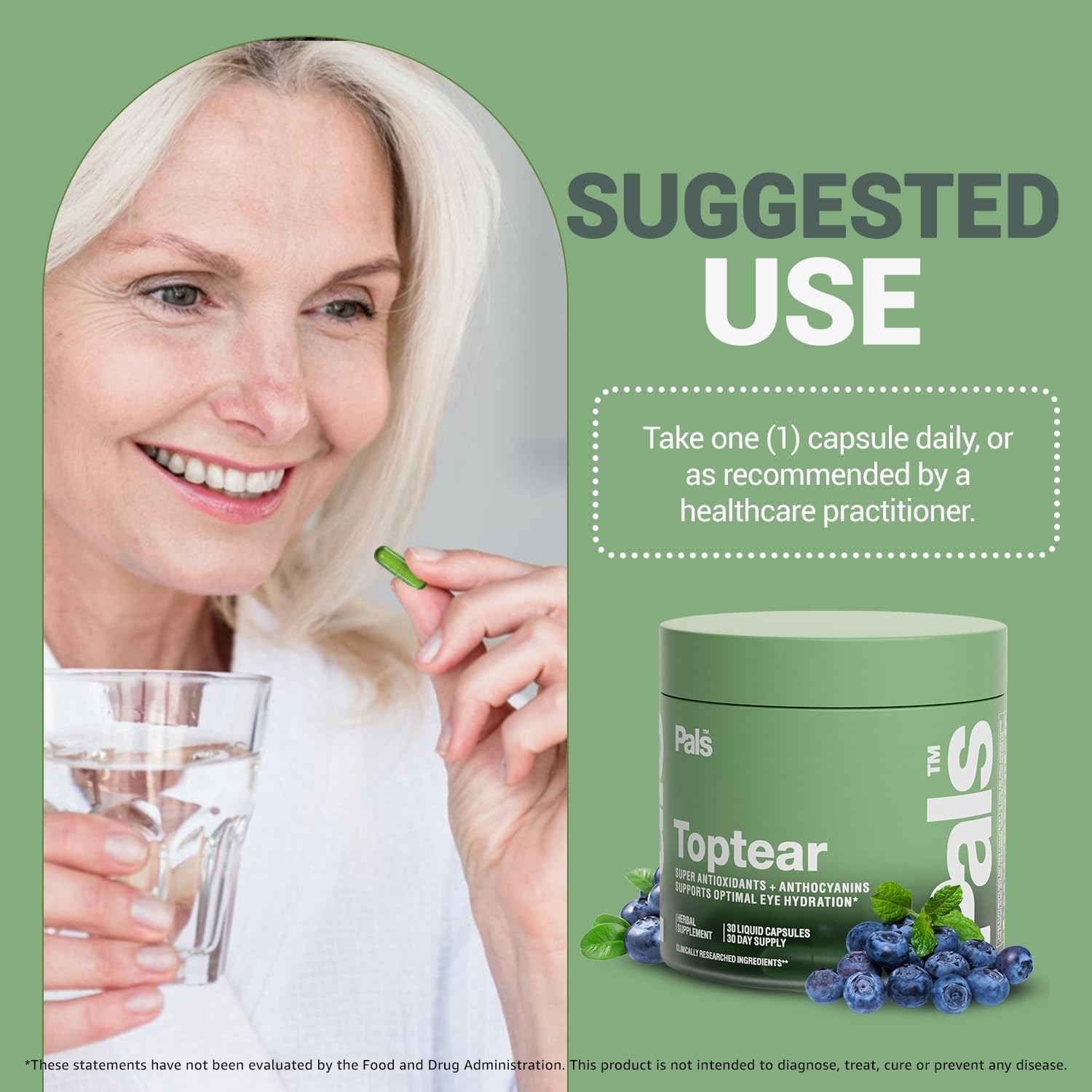 TopTear Dry Eye Vision Optic Health Supplement w/Bilberry & Maqui Berry Vegan
