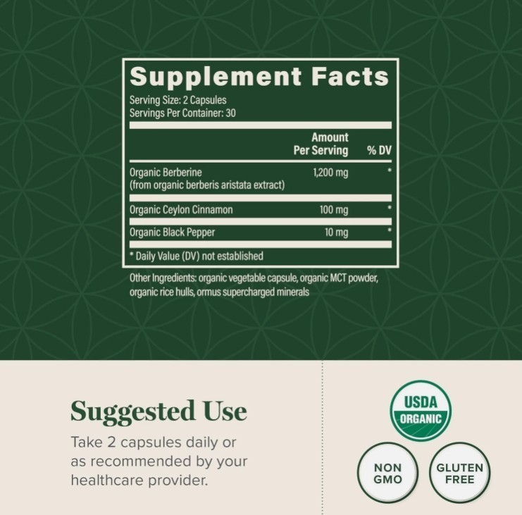 Global Healing Organic Berberine, Ceylon Cinnamon & Black Pepper-1200mg EXP12/27