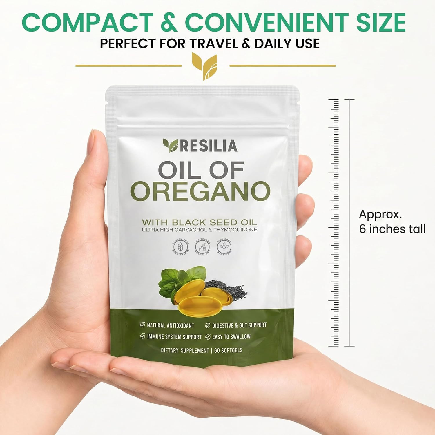 Resilia Organic Oregano Oil Softgels with Black Seed Oil 6000mg – Capsules 60ct